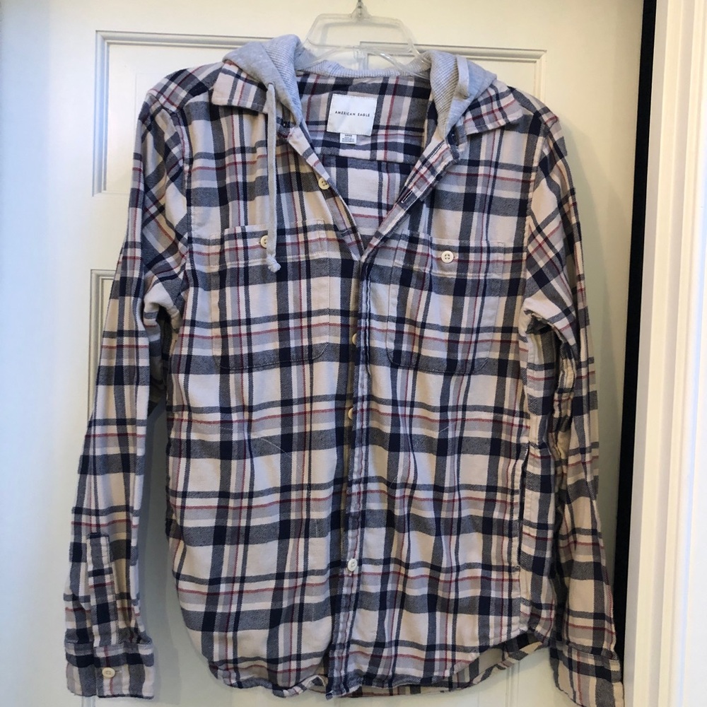 America Eagle Male plaid hoodie button down